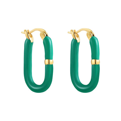 1 Pair Elegant Solid Color Enamel Copper Hoop Earrings