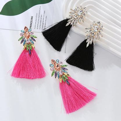 1 Pair Elegant Solid Color Grain Plating Inlay Alloy Glass Drill Glass Drill Gold Plated Drop Earrings