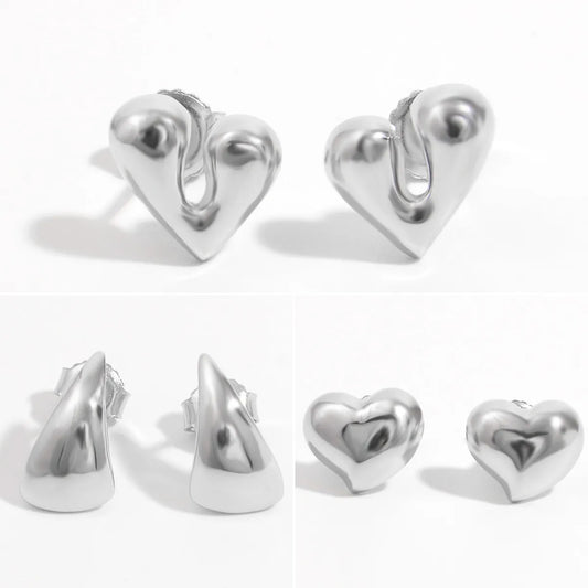 1 Pair Elegant Solid Color Heart Shape Plating Sterling Silver White Gold Plated Ear Studs