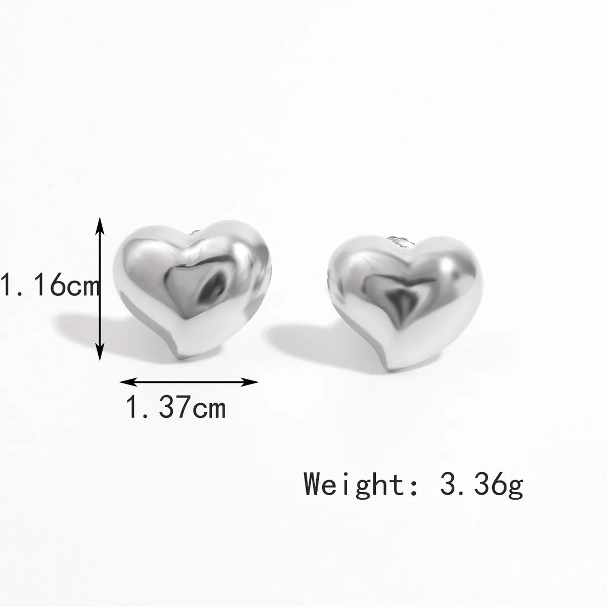 1 Pair Elegant Solid Color Heart Shape Plating Sterling Silver White Gold Plated Ear Studs