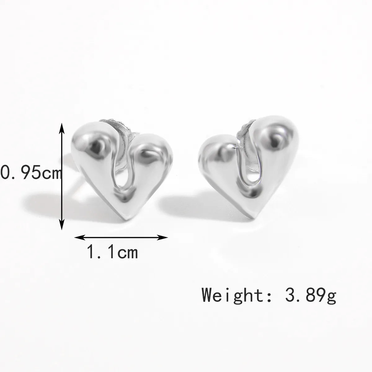 1 Pair Elegant Solid Color Heart Shape Plating Sterling Silver White Gold Plated Ear Studs