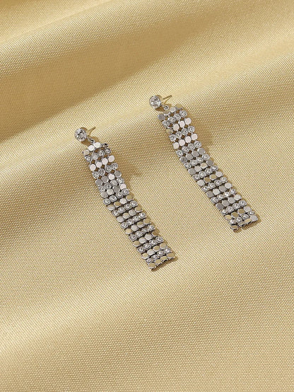 1 Pair Elegant Solid Color Hollow Out Inlay Copper Rhinestones Drop Earrings