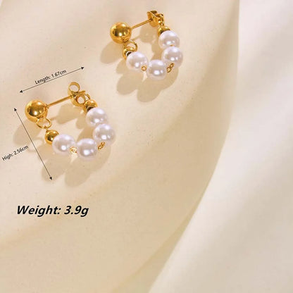 1 Pair Elegant Solid Color Inlay 304 Stainless Steel Artificial Pearls 18K Gold Plated Hoop Earrings