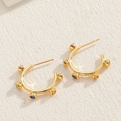 1 Pair Elegant Solid Color Plating Inlay Copper Zircon 14k Gold Plated Ear Studs