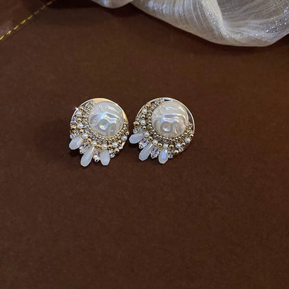 1 Pair Elegant Solid Color Plating Inlay Imitation Pearl Shell Zircon Drop Earrings