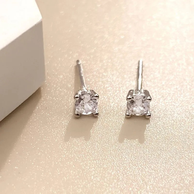 1 Pair Elegant Solid Color Plating Inlay Sterling Silver Zircon Silver Plated Ear Studs