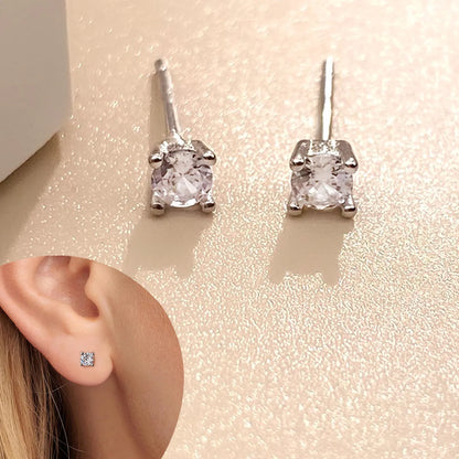 1 Pair Elegant Solid Color Plating Inlay Sterling Silver Zircon Silver Plated Ear Studs