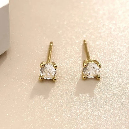 1 Pair Elegant Solid Color Plating Inlay Sterling Silver Zircon Silver Plated Ear Studs