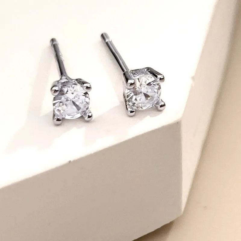 1 Pair Elegant Solid Color Plating Inlay Sterling Silver Zircon Silver Plated Ear Studs