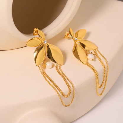 1 Pair Elegant Solid Color Plating Inlay 304 Stainless Steel Freshwater Pearl Pearl Earrings