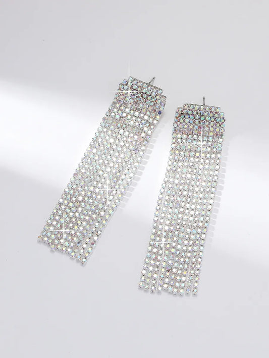 1 Pair Elegant Solid Color Plating Rhinestone Silver Plated Drop Earrings