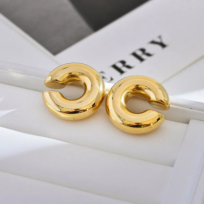 1 Pair Elegant Solid Color Plating Stainless Steel 18k Gold Plated Ear Studs