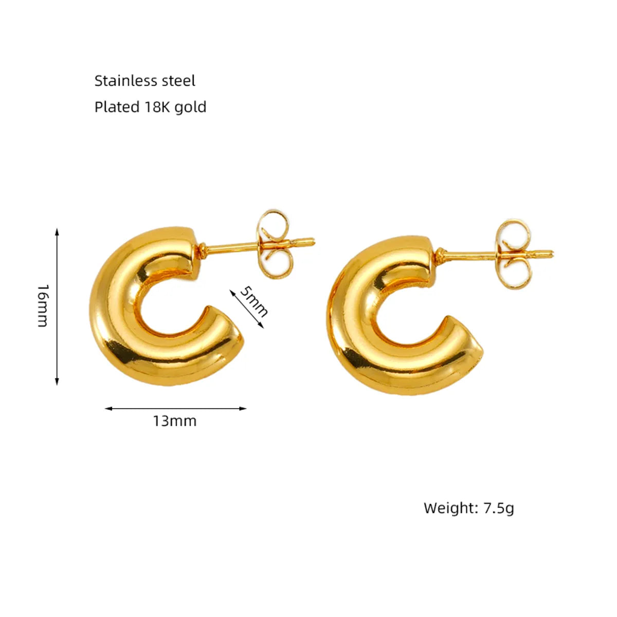 1 Pair Elegant Solid Color Plating Stainless Steel Titanium Steel 18K Gold Plated Earrings