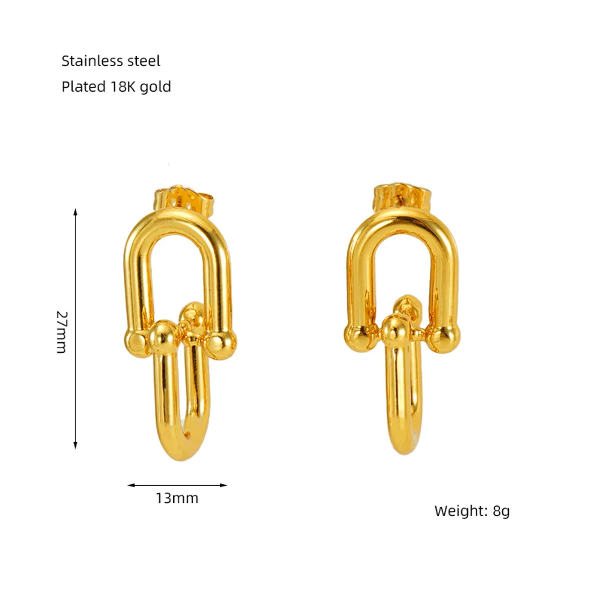 1 Pair Elegant Solid Color Plating Stainless Steel Titanium Steel 18K Gold Plated Earrings