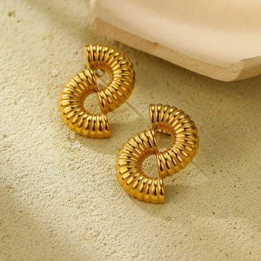 1 Pair Elegant Solid Color Spiral Titanium Steel Ear Studs