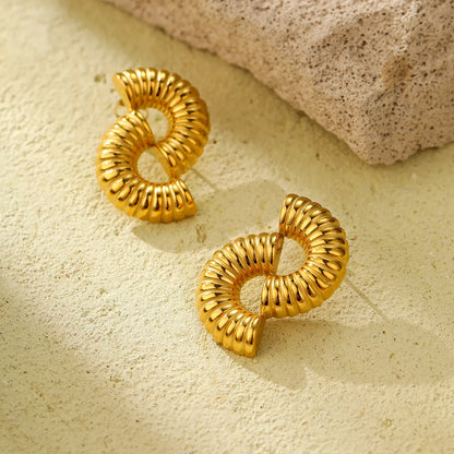 1 Pair Elegant Solid Color Spiral Titanium Steel Ear Studs