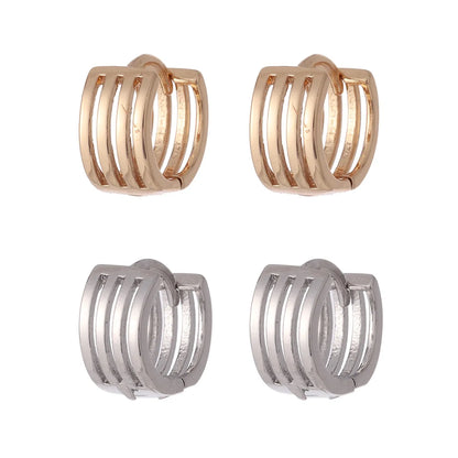 1 Pair Elegant Solid Color Stripe Copper K Gold Plated Silver Plated Hoop Earrings