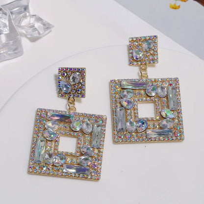 1 Pair Elegant Square Inlay Alloy Artificial Gemstones Drop Earrings