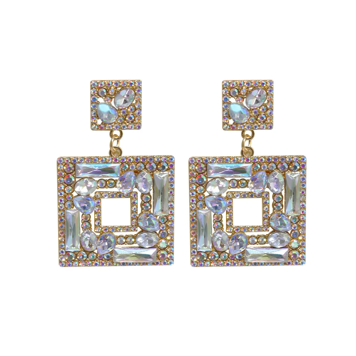 1 Pair Elegant Square Inlay Alloy Artificial Gemstones Drop Earrings