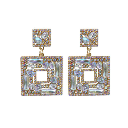 1 Pair Elegant Square Inlay Alloy Artificial Gemstones Drop Earrings