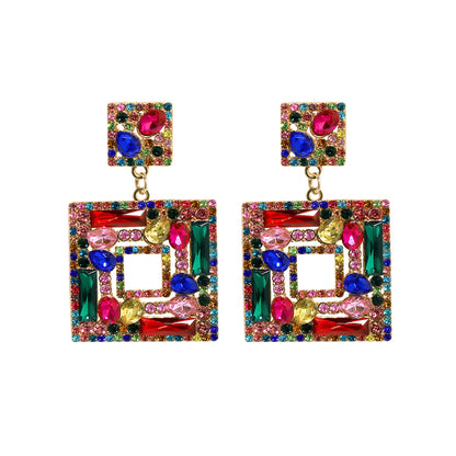 1 Pair Elegant Square Inlay Alloy Artificial Gemstones Drop Earrings