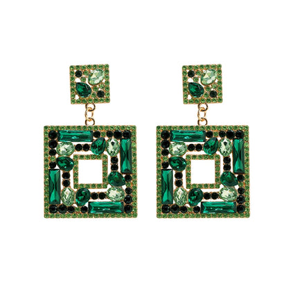 1 Pair Elegant Square Inlay Alloy Artificial Gemstones Drop Earrings