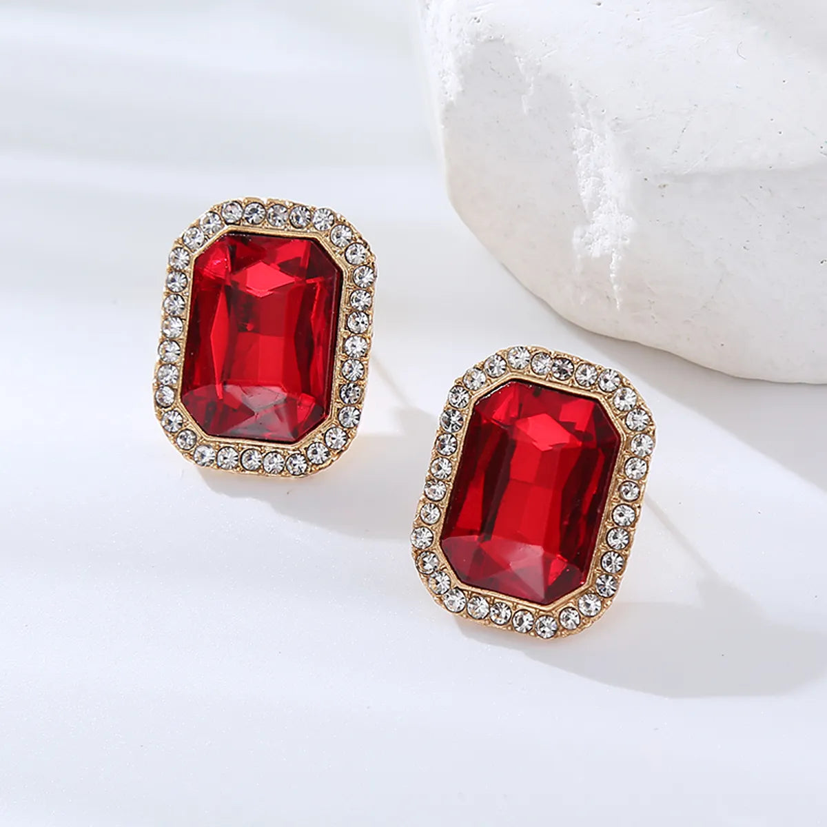 1 Pair Elegant Square Inlay Alloy Rhinestones Ear Studs