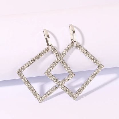 1 Pair Elegant Square Inlay Copper Rhinestones Rhodium Plated Drop Earrings