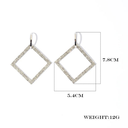 1 Pair Elegant Square Inlay Copper Rhinestones Rhodium Plated Drop Earrings