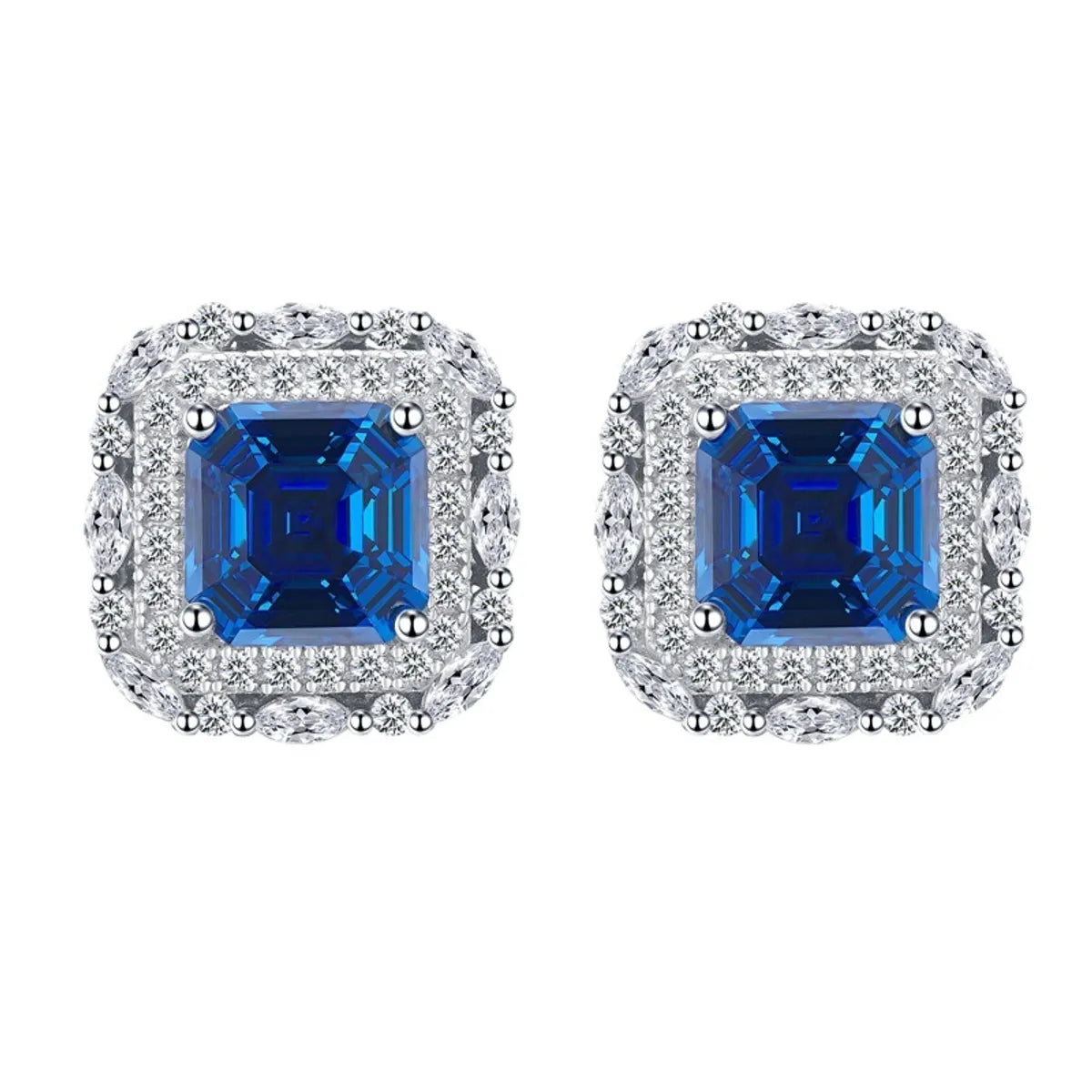 1 Pair Elegant Square Inlay Sterling Silver Zircon Ear Studs