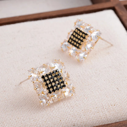 1 Pair Elegant Square Plating Inlay Alloy Zircon 14k Gold Plated Ear Studs