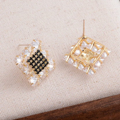 1 Pair Elegant Square Plating Inlay Alloy Zircon 14k Gold Plated Ear Studs