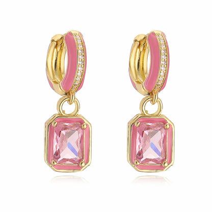 1 Pair Elegant Square Plating Inlay Copper Zircon 18k Gold Plated Earrings