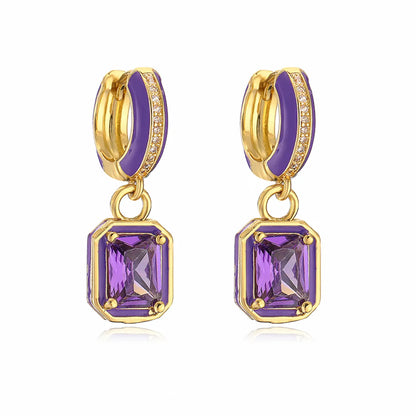 1 Pair Elegant Square Plating Inlay Copper Zircon 18k Gold Plated Earrings