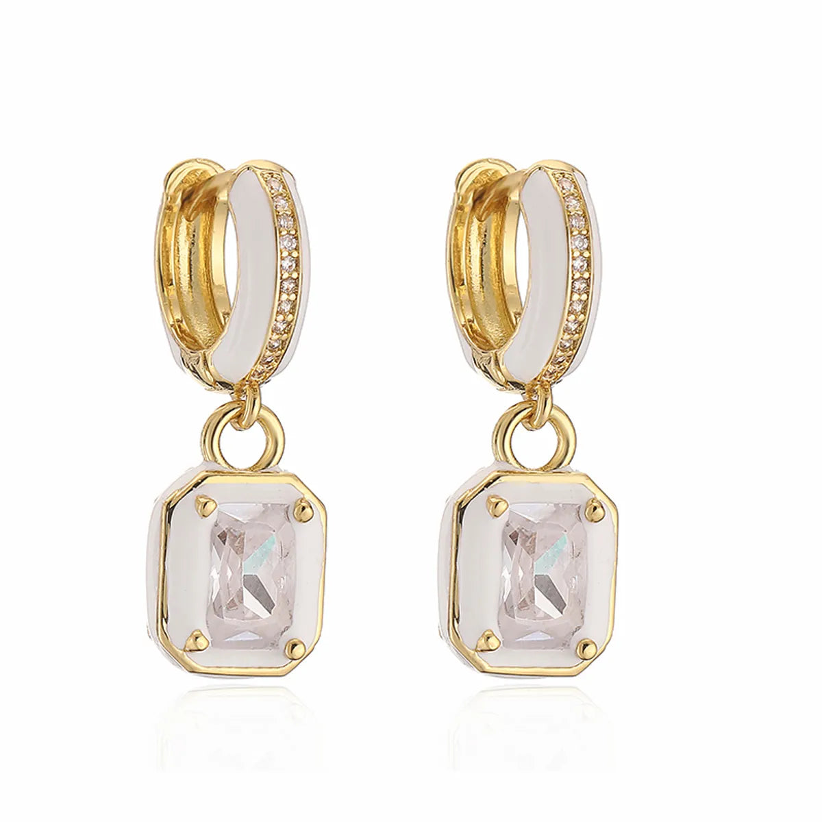 1 Pair Elegant Square Plating Inlay Copper Zircon 18k Gold Plated Earrings