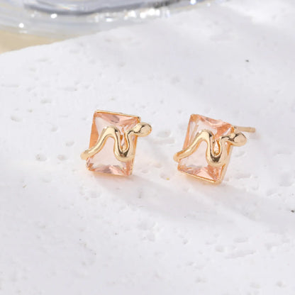 1 Pair Elegant Square Plating Inlay Metal Brass Zircon Gold Plated Ear Studs