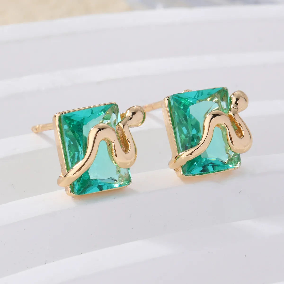 1 Pair Elegant Square Plating Inlay Metal Brass Zircon Gold Plated Ear Studs