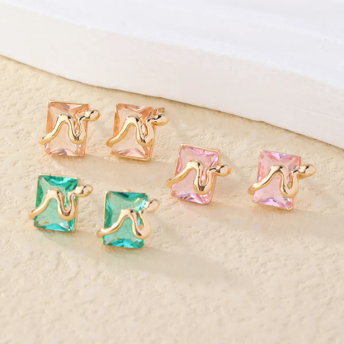 1 Pair Elegant Square Plating Inlay Metal Brass Zircon Gold Plated Ear Studs