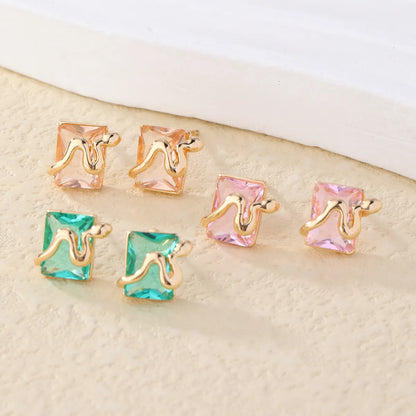 1 Pair Elegant Square Plating Inlay Metal Brass Zircon Gold Plated Ear Studs