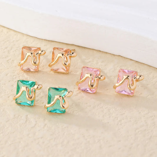 1 Pair Elegant Square Plating Inlay Metal Brass Zircon Gold Plated Ear Studs