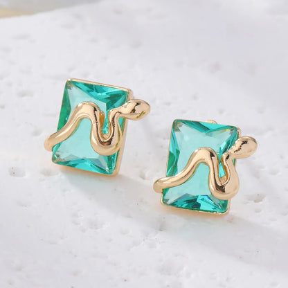 1 Pair Elegant Square Plating Inlay Metal Brass Zircon Gold Plated Ear Studs