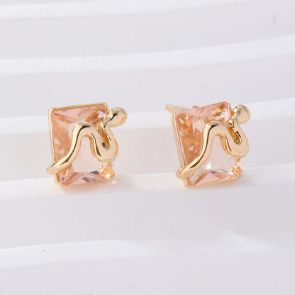 1 Pair Elegant Square Plating Inlay Metal Brass Zircon Gold Plated Ear Studs