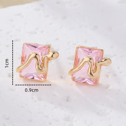 1 Pair Elegant Square Plating Inlay Metal Brass Zircon Gold Plated Ear Studs