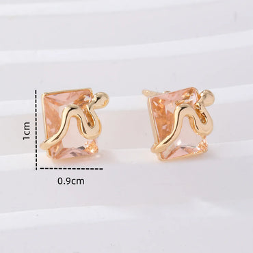 1 Pair Elegant Square Plating Inlay Metal Brass Zircon Gold Plated Ear Studs