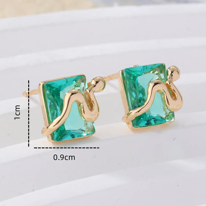 1 Pair Elegant Square Plating Inlay Metal Brass Zircon Gold Plated Ear Studs