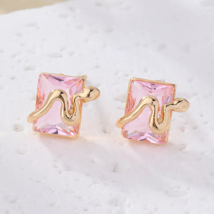 1 Pair Elegant Square Plating Inlay Metal Brass Zircon Gold Plated Ear Studs