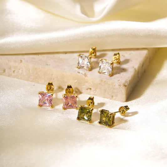 1 Pair Elegant Square Plating Three-dimensional Inlay Stainless Steel Zircon 18k Gold Plated Ear Studs