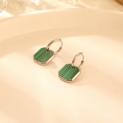 1 Pair Elegant Square Polishing Plating Inlay 304 Stainless Steel Malachite 18K Gold Plated Drop Earrings