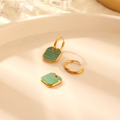 1 Pair Elegant Square Polishing Plating Inlay 304 Stainless Steel Malachite 18K Gold Plated Drop Earrings