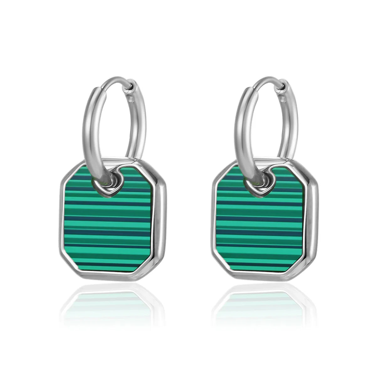 1 Pair Elegant Square Polishing Plating Inlay 304 Stainless Steel Malachite 18K Gold Plated Drop Earrings